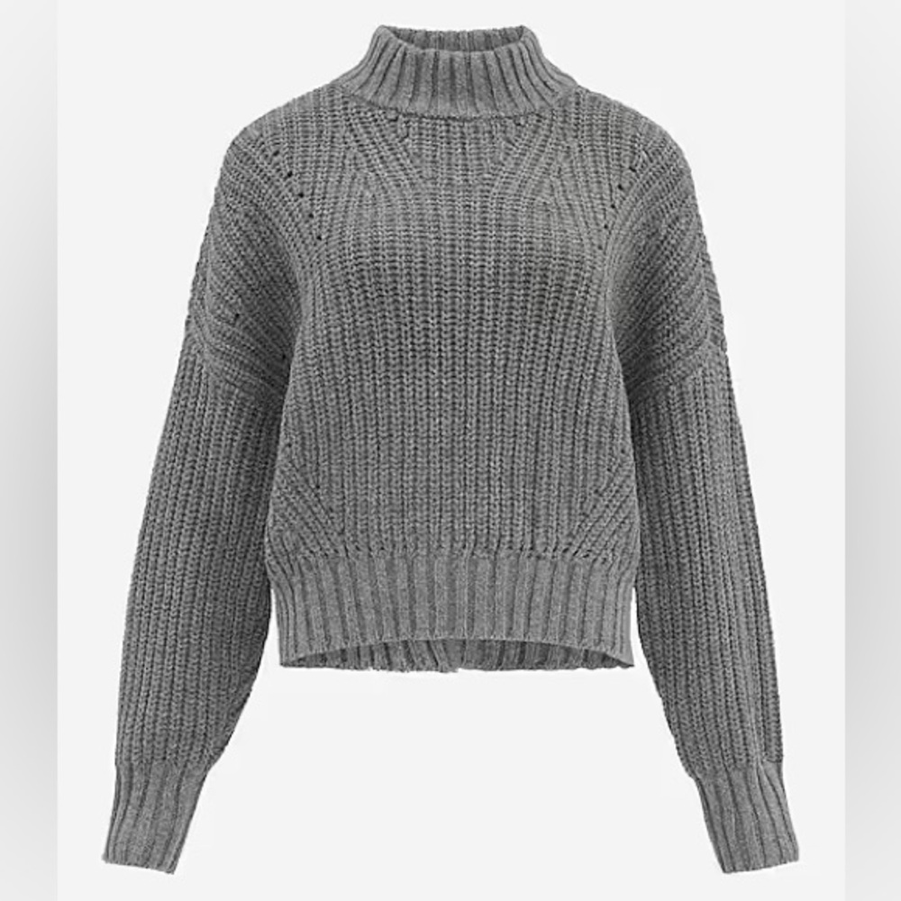 EXPRESS Heather Gray Mock Neck Ribbed Balloon Sleeve Sweater Large NWT